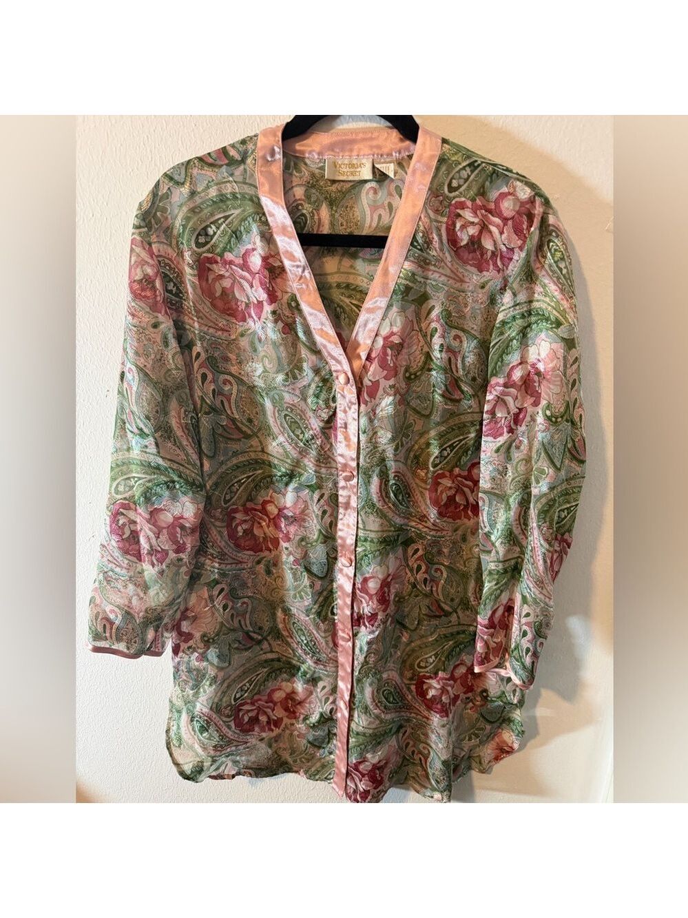 Victoria's Secret Gold Label Paisley Pink Floral Robe Nightgown Women’s P/S - Picture 2 of 10